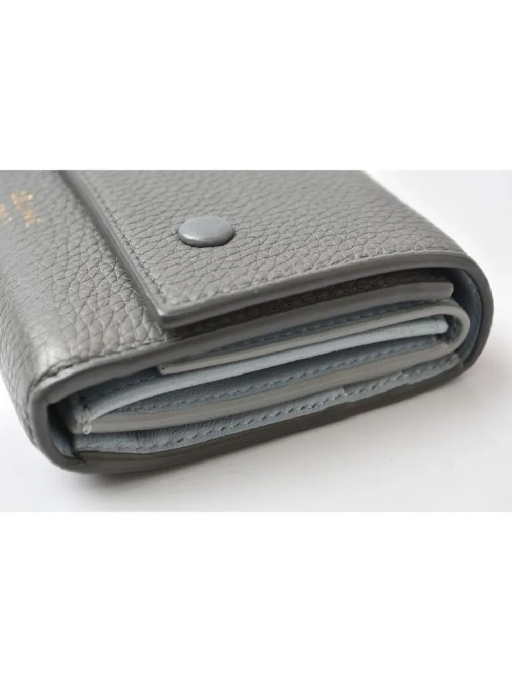 Celine Wallet Mini Small Folded Multi Function Trifold Gray Light Blue Leather